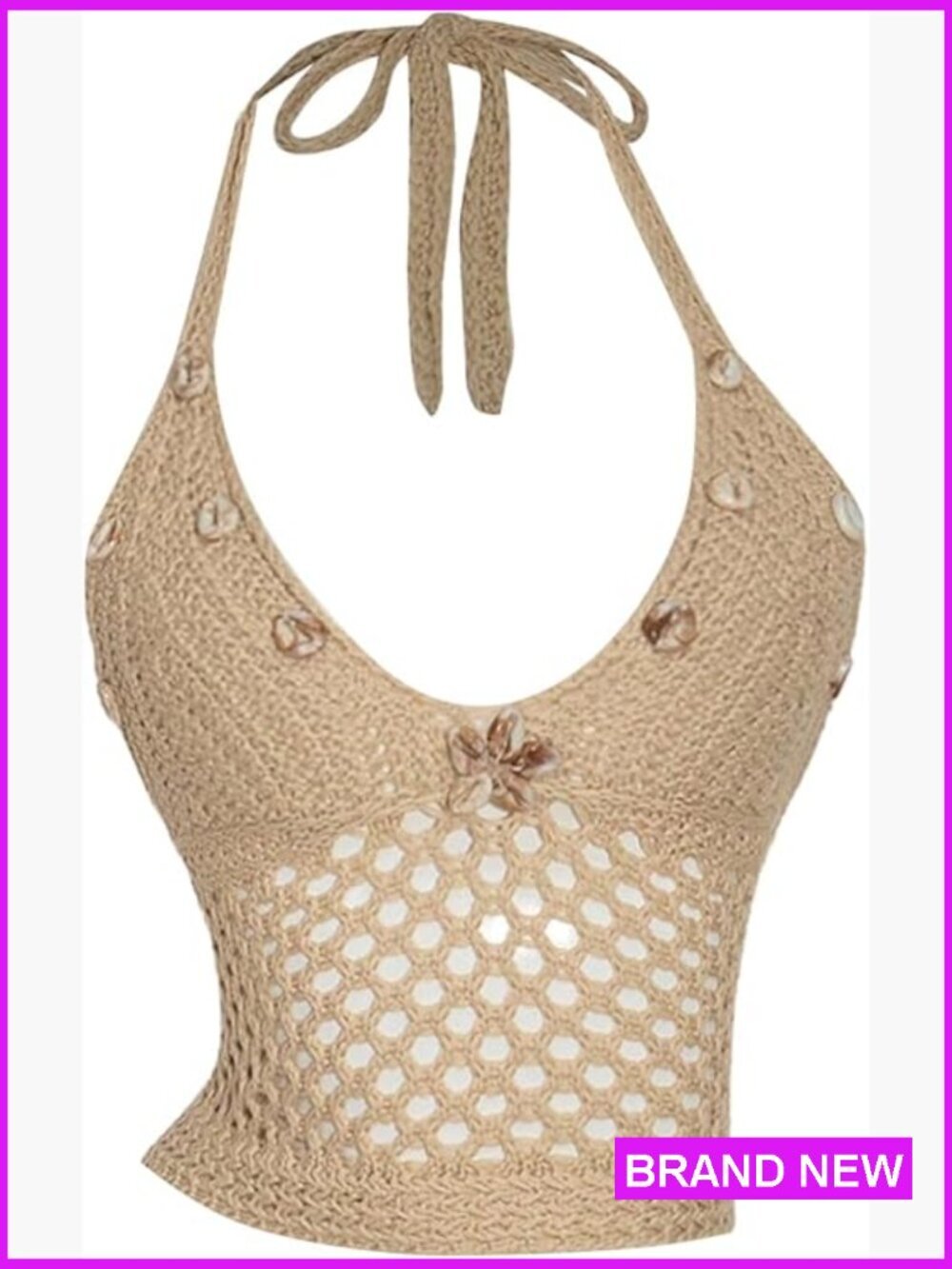 Crochet Knit Halter Crop Top Boho Beach Vacation Outfit Sleeveless